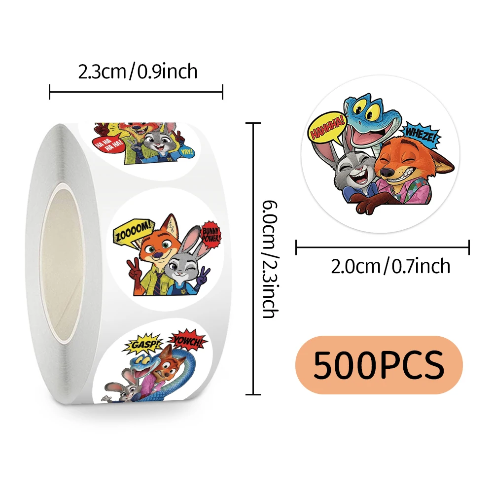 

500pcs/roll Funny Disney Anime Zootopia 2 Stickers Cute Cartoon Sealing Decals Decoration Suitcase Notebook Phone Sticker Gifts