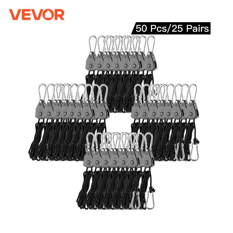 VEVOR 4-98 PCS 6 Feet Long Heavy Duty Adjustable Rope Clip Hanger For Grow Light Kit Hanging Ratchet Canoe Bow Stern Tie Down