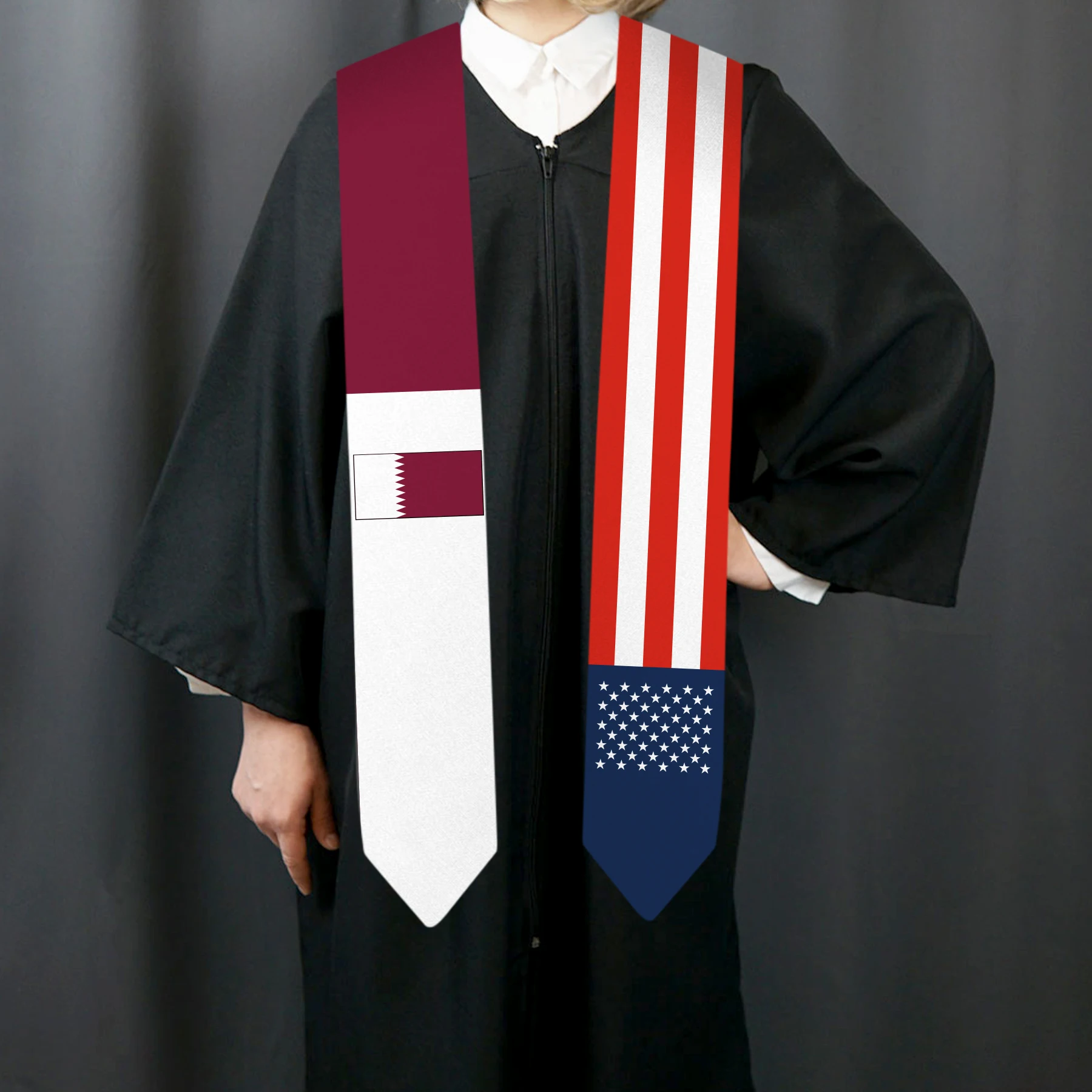 13x180cm USA And Qatar Flag Graduation Sash Bachelor Gown Accessory Graduation Sash Scarf