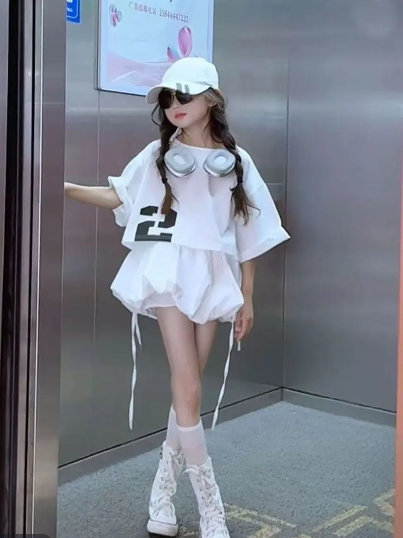 Summer Girls' Set New Children's Fashionable Short-Sleeved T-Shirt + Short Skirt Two-Piece Set