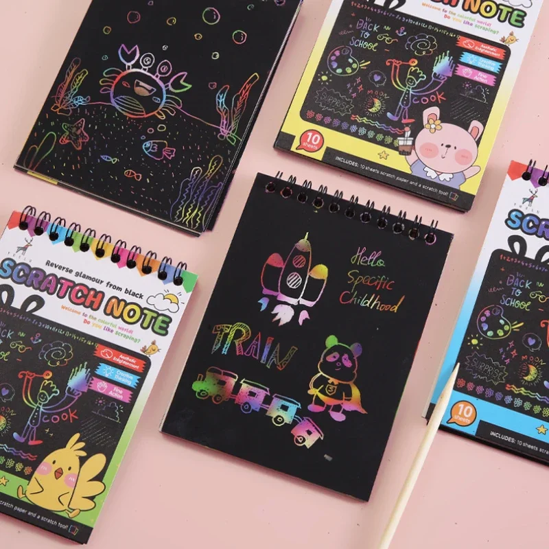 1/4 Books Rainbow Scratch Painting Book Card Art Notebook Graffiti Scratch Note Pad Colorful Scratch Off Note Sheet for Boy Girl
