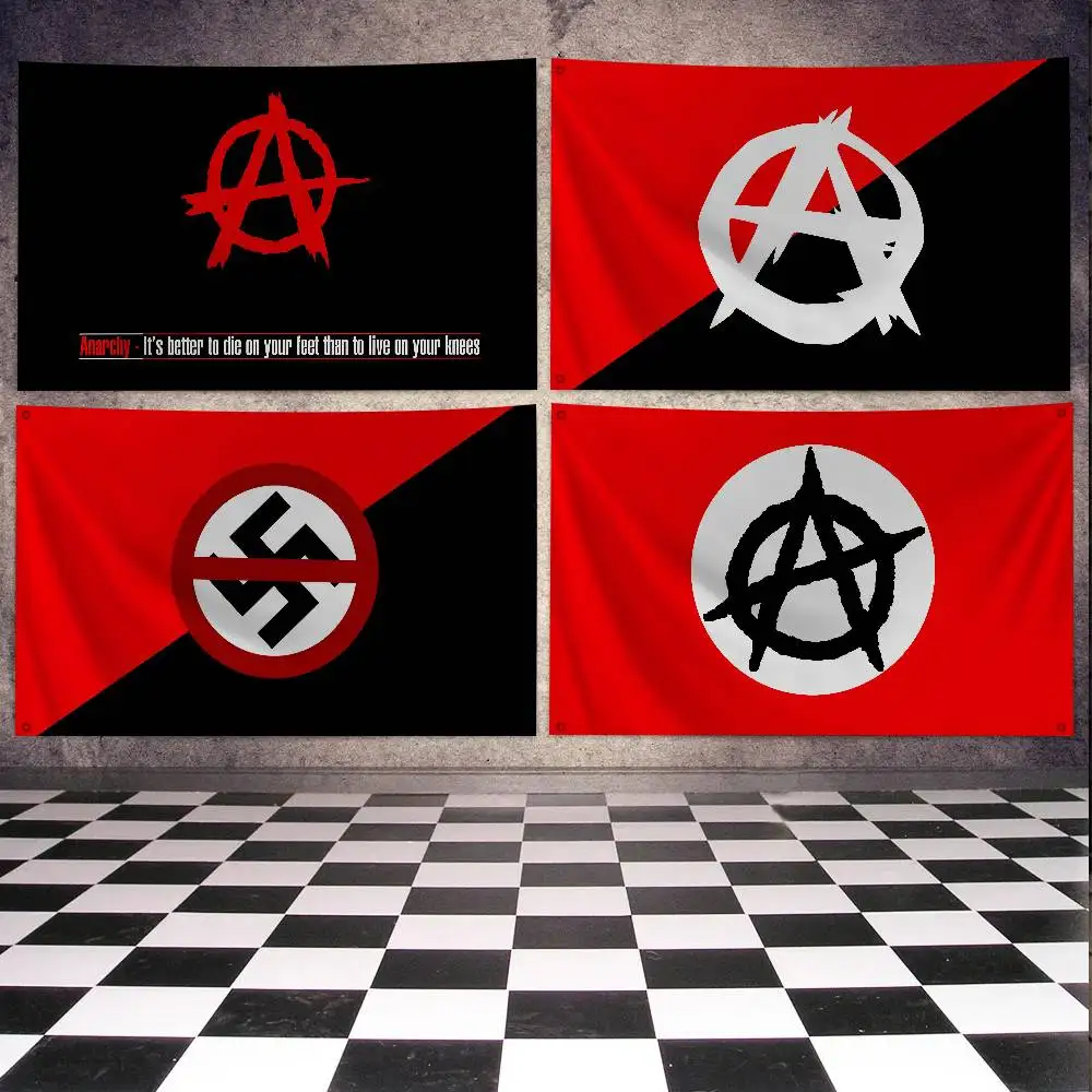 Anarchy Flag Tapestry Decor Red Black White Circle A Symbol Punk Rock Protest Home Party Hanging Banner Wall Art