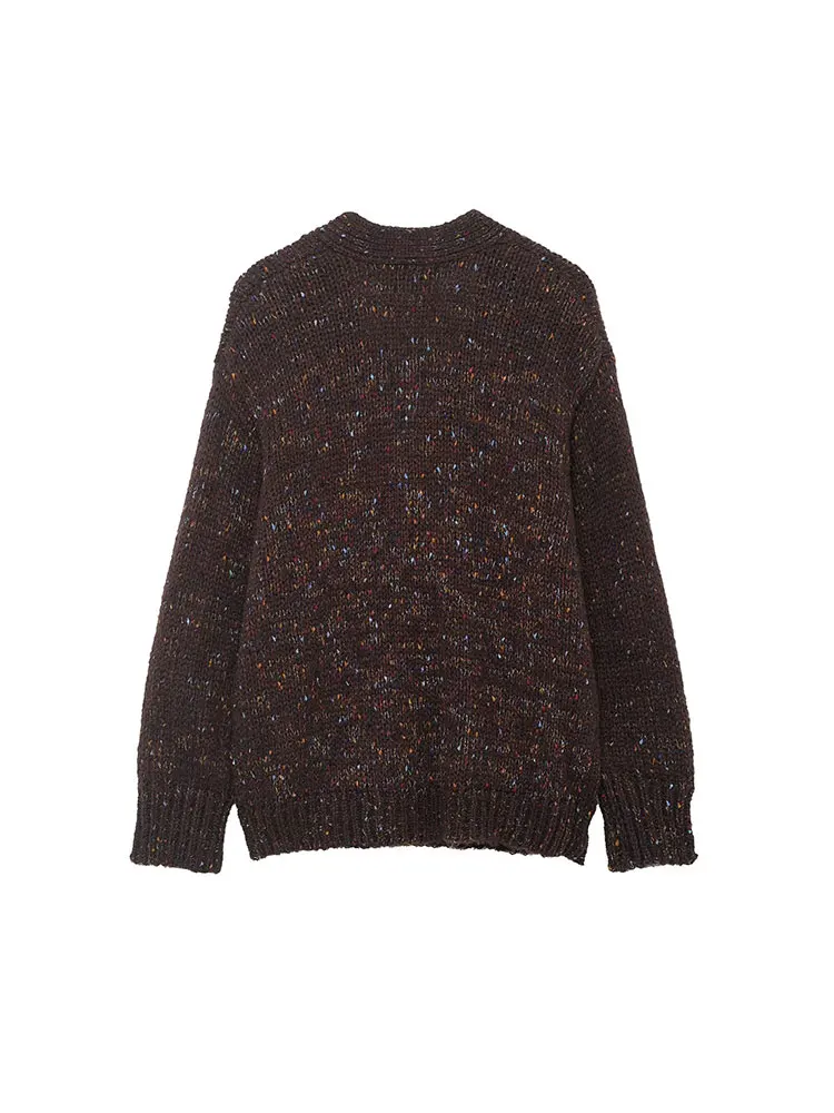 Nlzgmsj 2025 Autumn Winter New Women Fashion Brown Knitted Cardigans Long Sleeve Button V-Neck Sweater Cardigan  Y2k