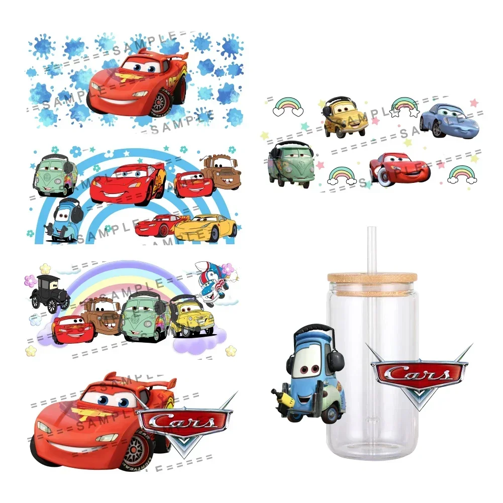 Disney filme carros relâmpago mcqueen uv dtf transferência adesivo à prova dwaterproof água transferências decalques para 16oz copo de vidro envoltório adesivos