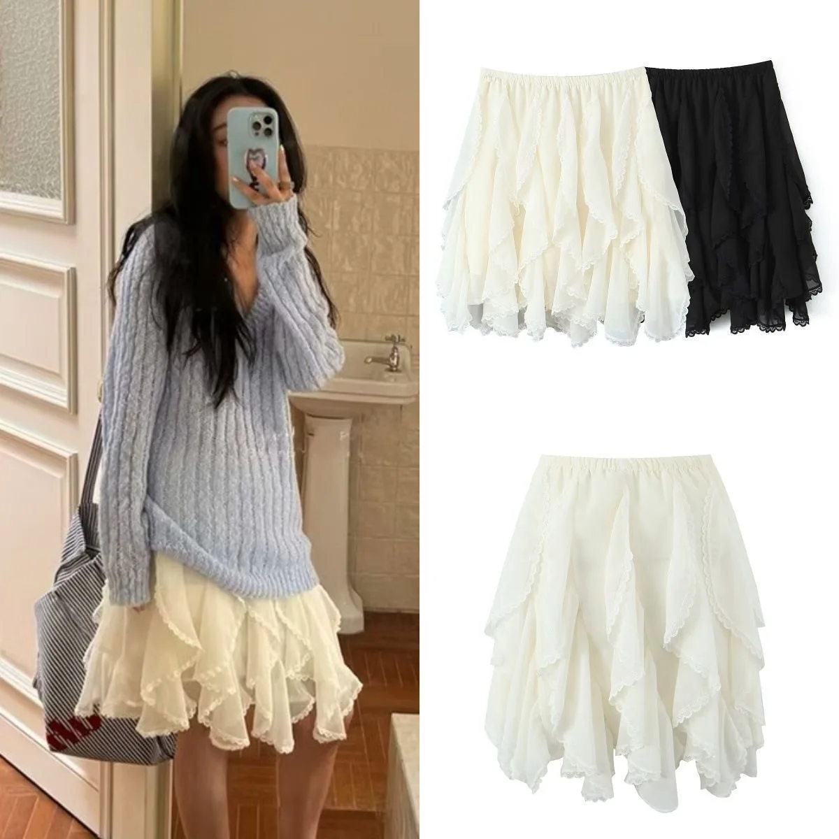 

Повседневная универсальная юбка А-силуэта с кружевом, весна-лето, женская модная юбка средней длины в стиле Lazy, простой дизайн, бархат