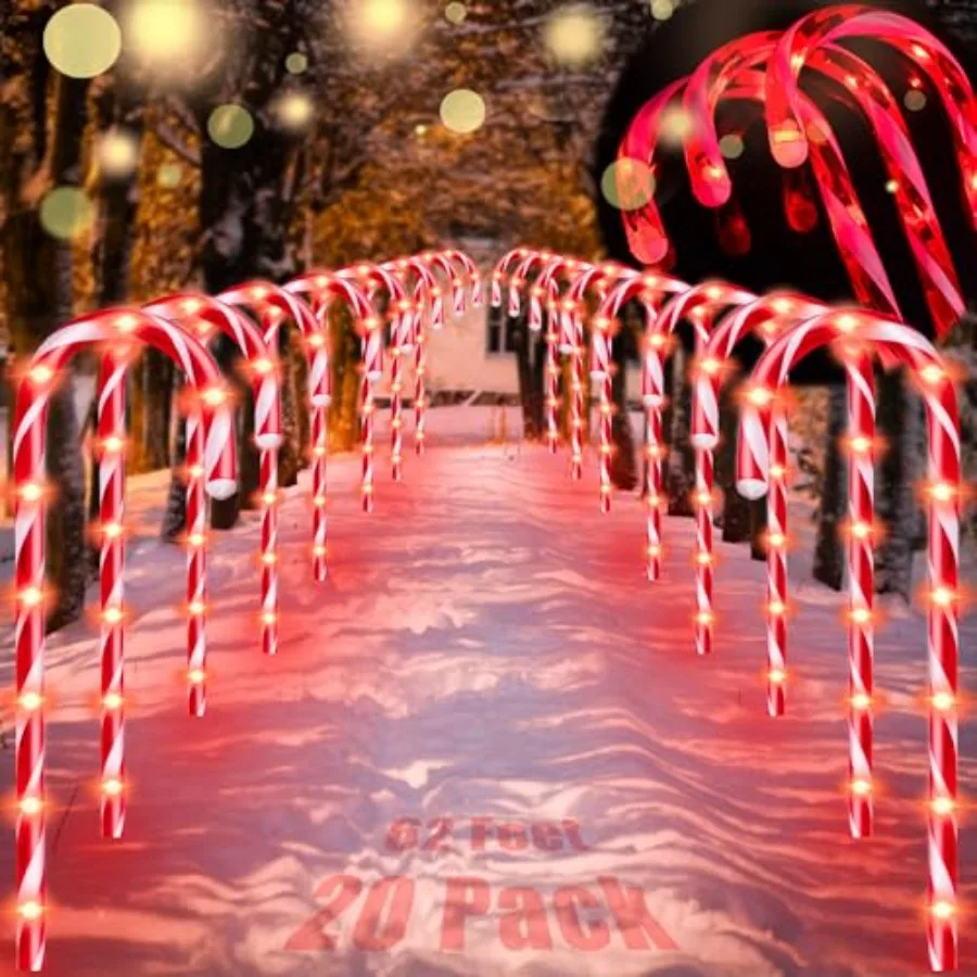 

20 Pack Candy Cane Christmas Decorations Outdoor 15inch Christmas Pathway Lights with Timer 8 Flashing Modes Candy Cane Lights
