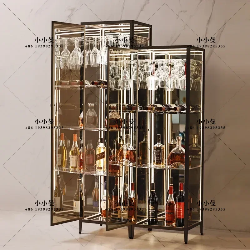 Simple small living room transparent tempered glass household wine rack storage display case