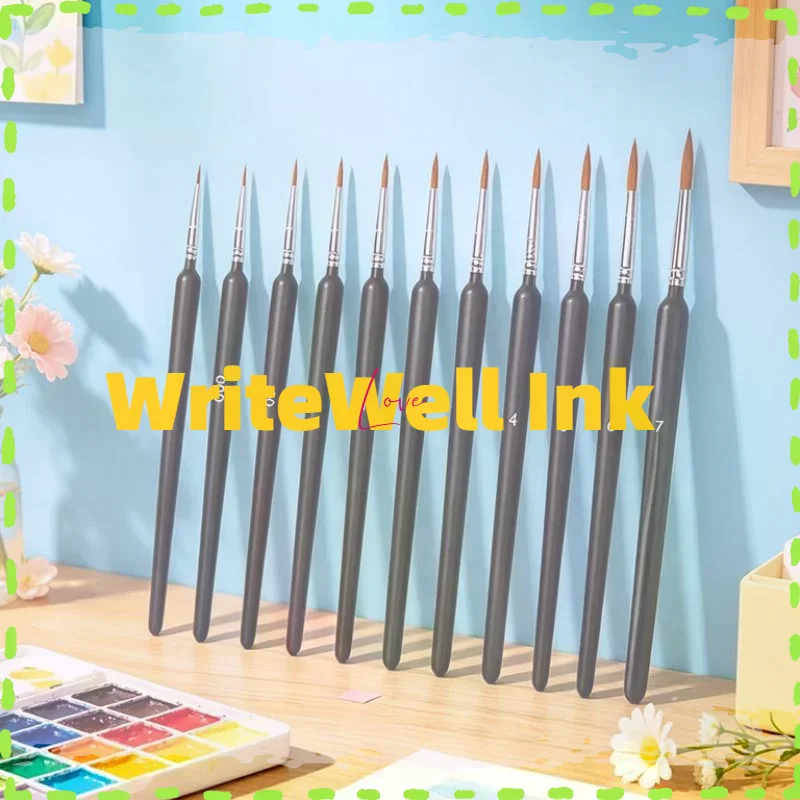 11Pcs Fine Tip Liner Paint Brush Set Non Slip Comfort Grip Assorted Sizes For Watercolor Acrylic Painting Nail Art