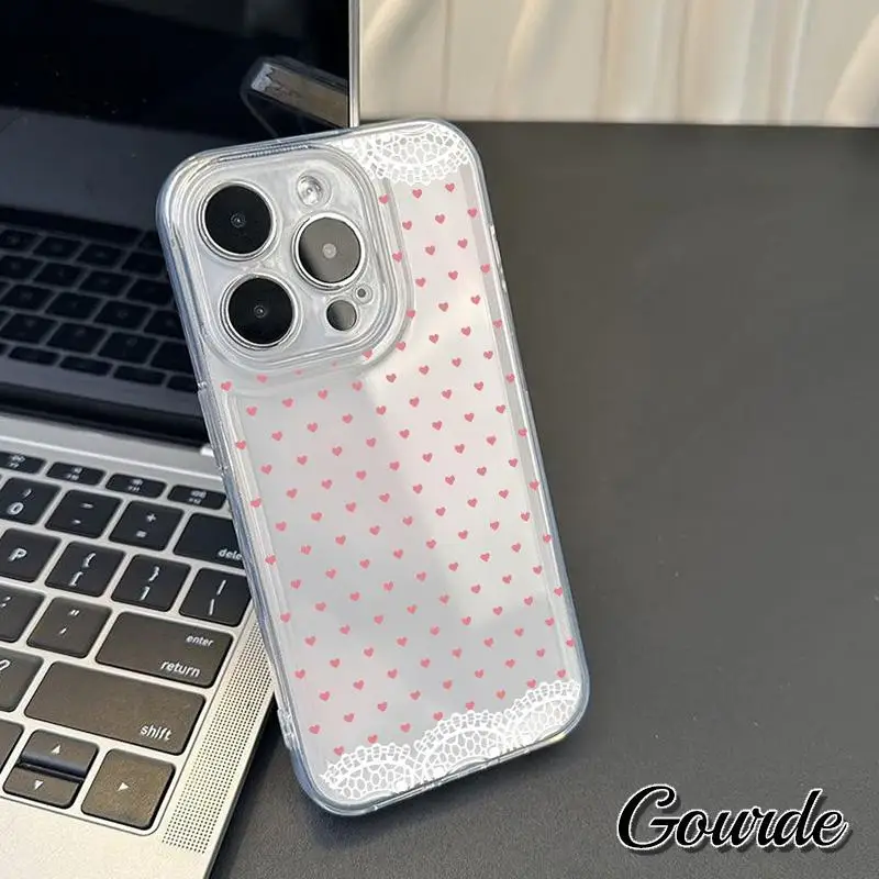 

Gourde Simple Heart Polka Dot TPU Clear Phone Case for Iphone 16 15 14 12 13 11 Pro Max 7 8 Plus Iphon X Xs Xr Xs Back Cover