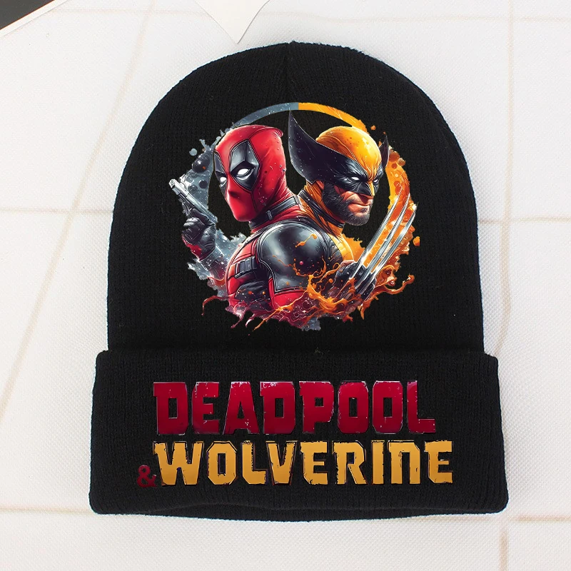 Deadpool & Wolverine Knitted Hat Boys New Marvels Action Figures Knit Cap Kids Winter Warm Beanies Fashion Bonnets Children Gift