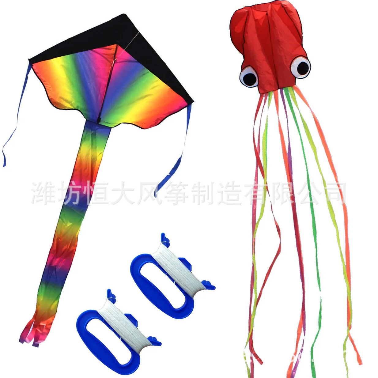 Weifang Kites แบบพกพา 2pcs Combo Kite Rainbow Triangle Kite และ 4m Octopus Kite กลางแจ้งบินง่ายเด็กของขวัญวันเกิด