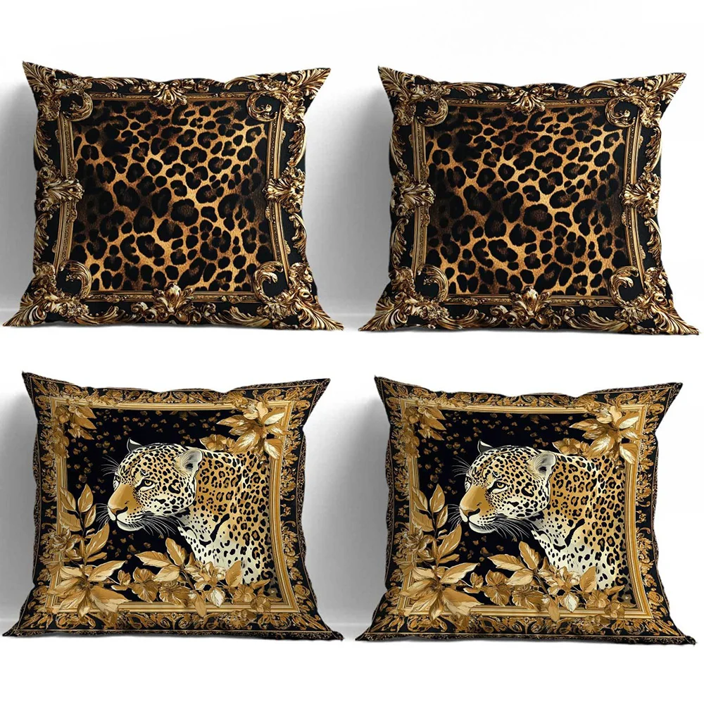 Leopard-Print and Gold-Framed Decorative Cushion Covers: Exquisite Artistic Design Sofa cushion cover home room decoration