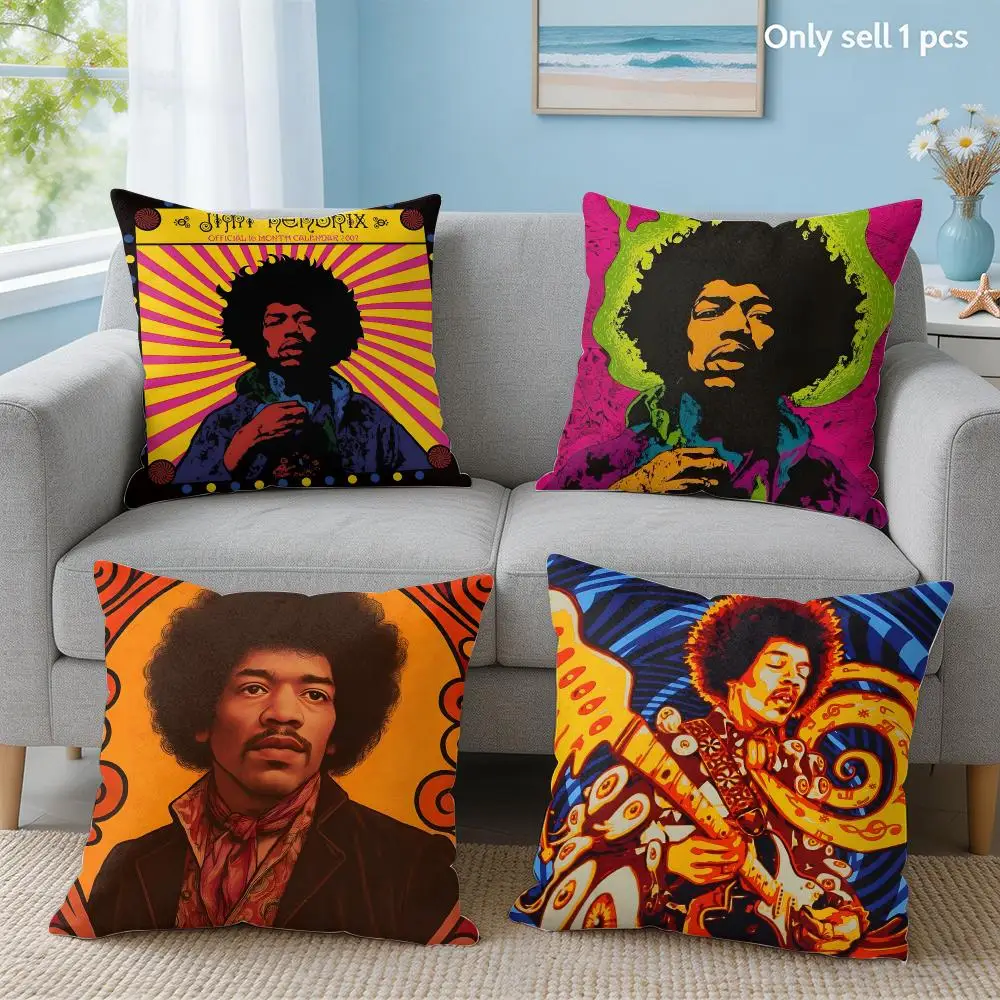 J-Jimi Hendrix Kraft Papper Cushion Cover Soft Short Plush Throw Pillow Cover Hidden Zipper Cutecore Sofa Bedroom Home Decor