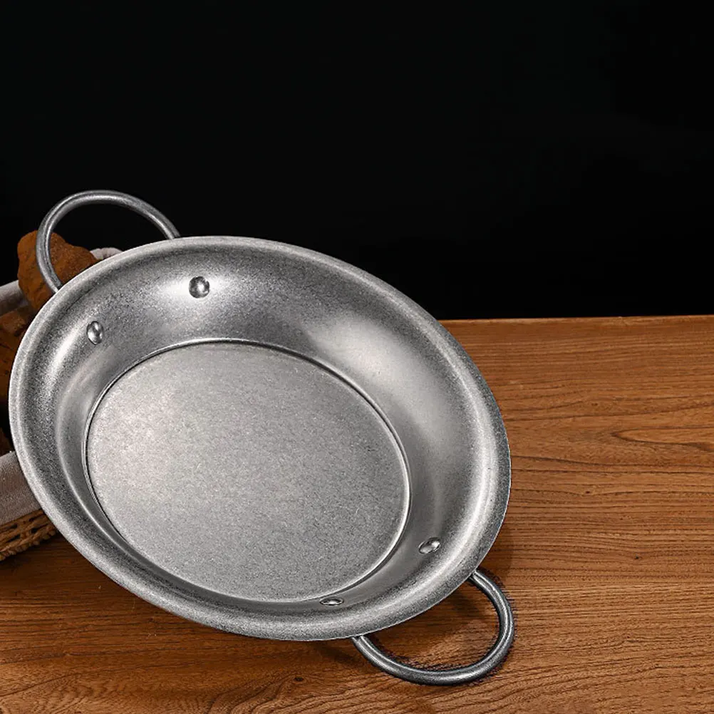 

Retro Seafood Paella Pan Thickened Stainless Steel Double Handle Kitchen Pot Frying Chicken Pasta Cookware Household Gathering