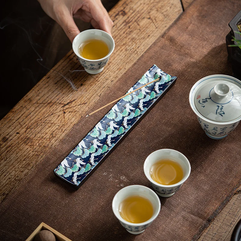 New Antique Chinese Enamel Ceramic Line Incense Home Indoor Incense Holder Decoration Incense Insert