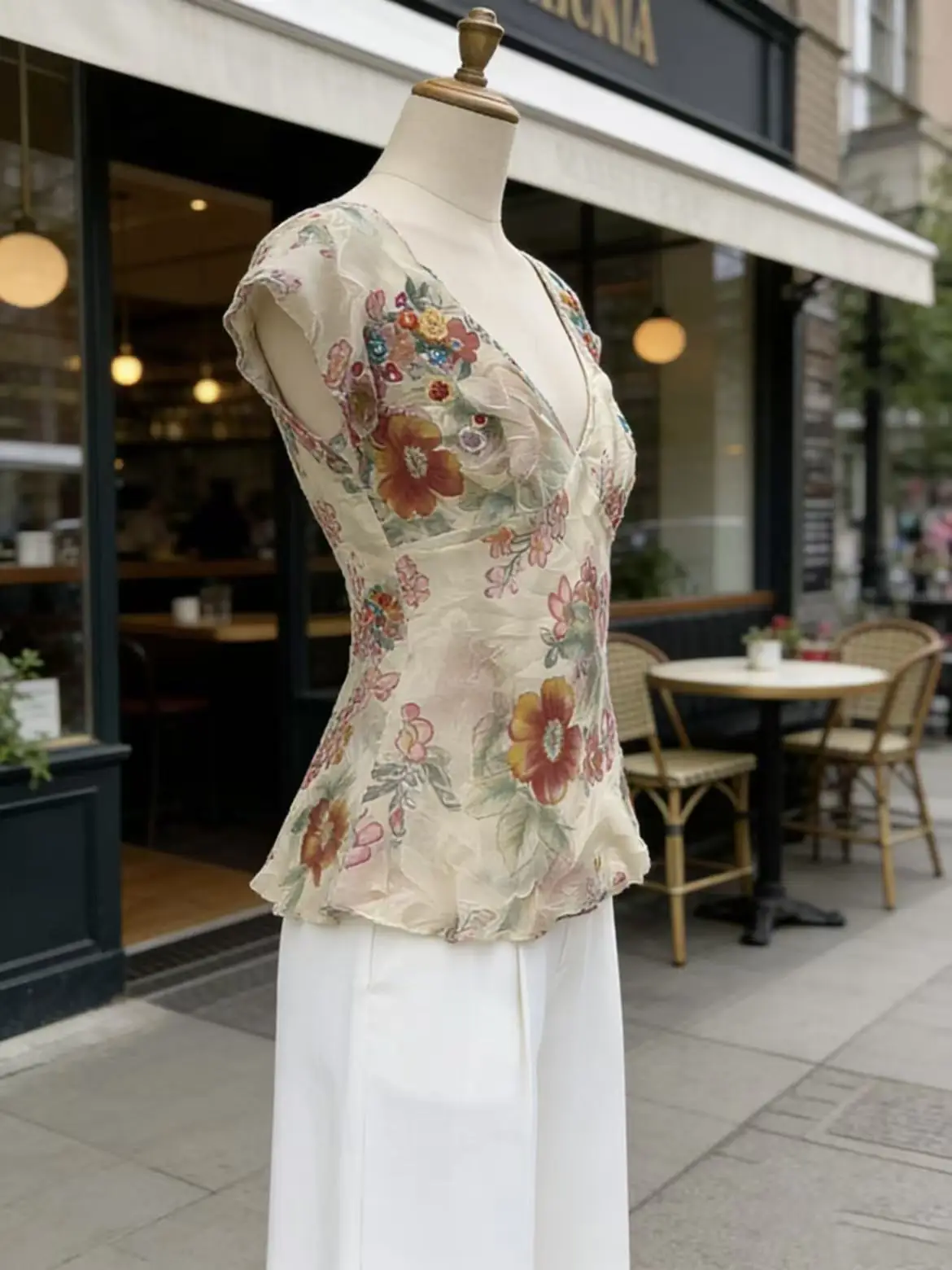 Boho Cottagecore Floral Chiffon Top V Neck Flutter Sleeve Peplum Ruffle Hem Slim Fit Vintage Y2K Lightweight Blouse for Girls
