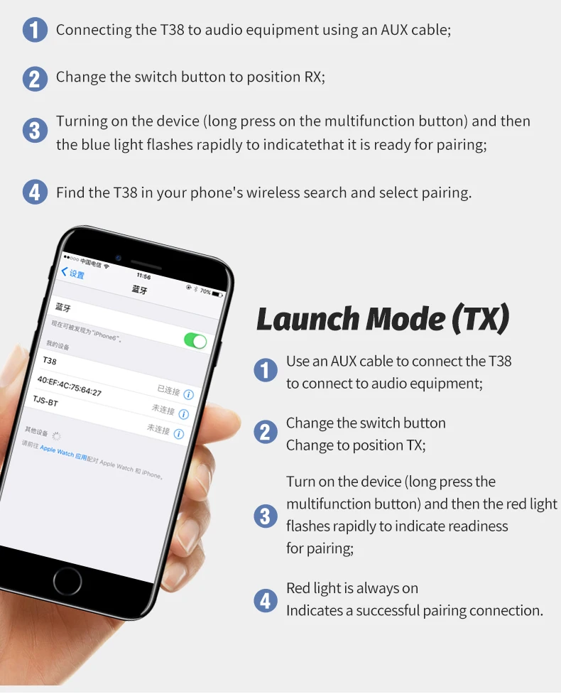 KEBIDUMEI Bluetooth 6.0 Empfänger und Sender 3,5 mm AUX Wireless Audio Adapter Bluetooth Sender für Auto PC TV Kopfhörer – Detail 14