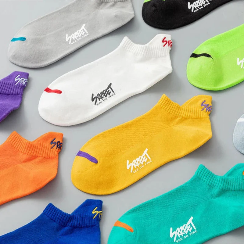 10/5 Pairs Summer Socks Bright Color Mesh Ankle Socks Men Women Breathable Street Fashion Sports Mesh Thin Short Running Socks