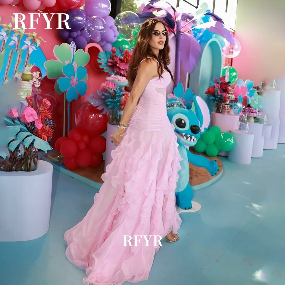 فستان حفلات على شكل قلب من RFYR فستان سهرة شيفون على شكل حرف A فستان المشاهير مع كشكشة للنساء فيستدوس مخصص