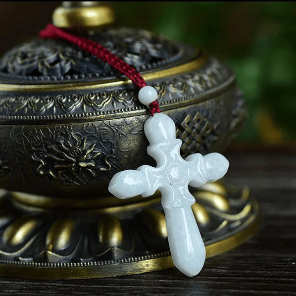 Genuine jadeite A pendant, ice glutinous seed cross pendant, men's and women's natural jade pendant