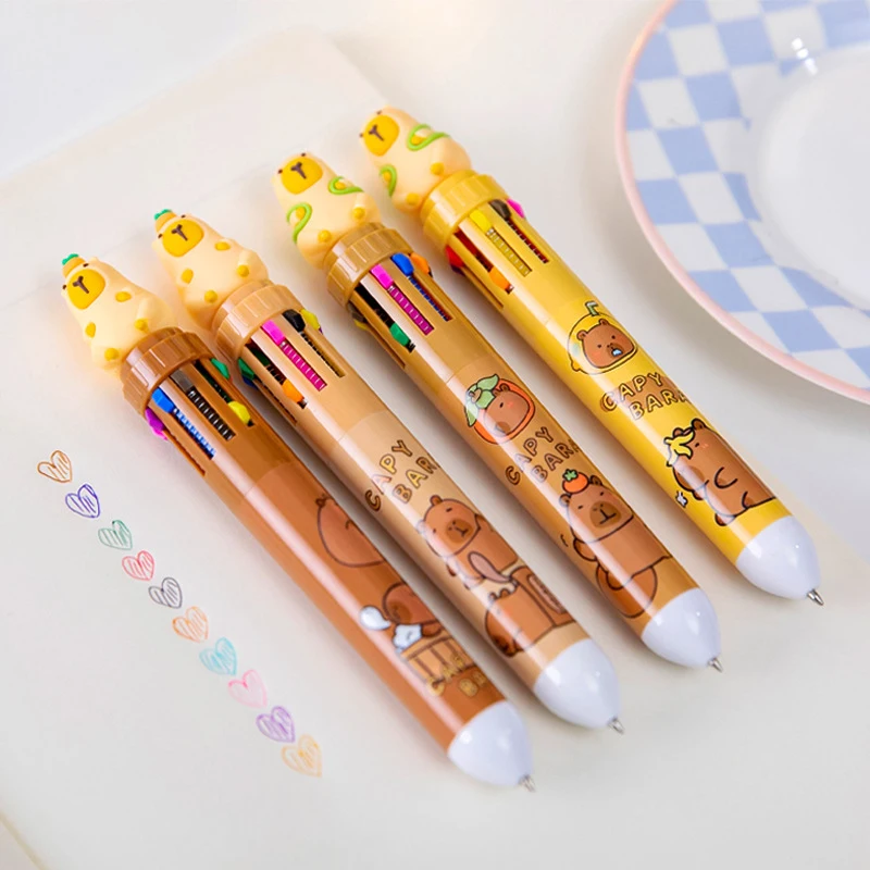 Animal 10 Colors Ballpoint Pen Kawaii Cute Cartoon Capybara Signature Pen School Student Stationery Writing Supplies Kids Gift