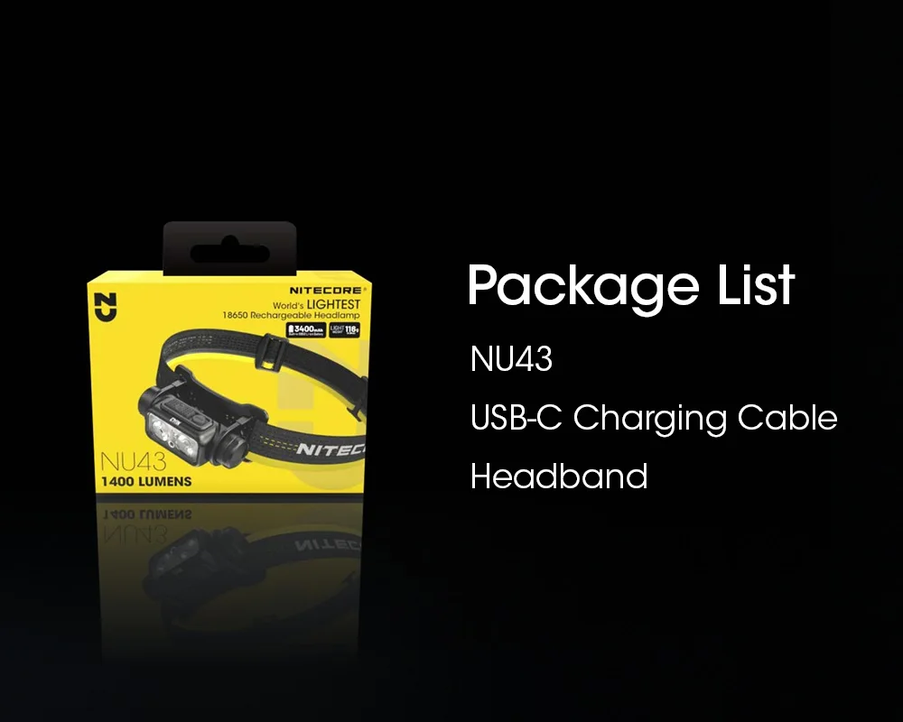 NITECORE NU43 1400 Lumens Lightweight USB-C Rechargeable Headlamp Built-in 3400mAh Li-ion Battery