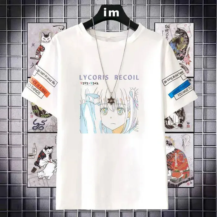 Licoris Qianzhu Clothing Top Cosplay Short Sleeve Round Neck T-Shirt  Merchandise Two-Dimensional Casual Pain Shirt Anime GAME
