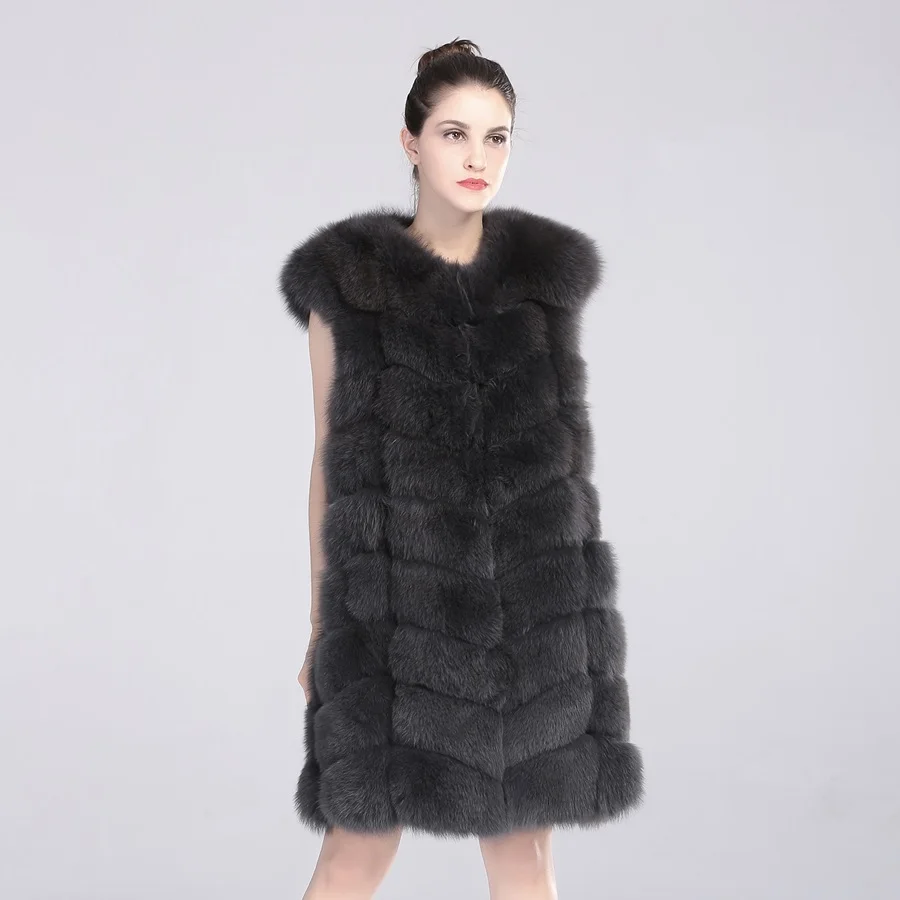 Women Fur Coat Natural Fluffy Fox Fur Outerwear Street wear Warm Fur Vest