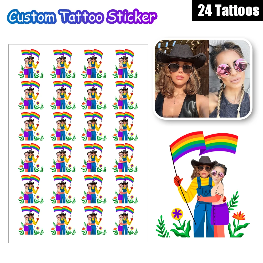 

24 Designs Rainbow Flag Flowers Grass Customized Personalized Waterproof Temporary Tattoo Sticke For Festival, Pride & Body Art