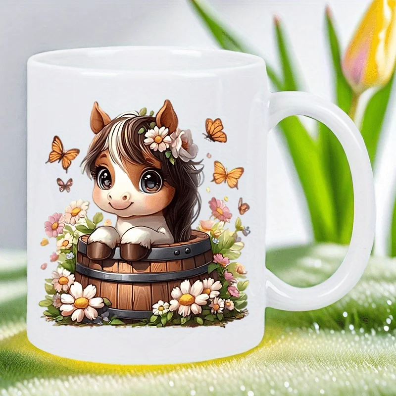 

A cute cartoon pony 11oz Ceramic Coffee Mug - Reusable, Insulated,Travel Mug, Hand-Wash Only - Perfect for Coffee Lovers, Men