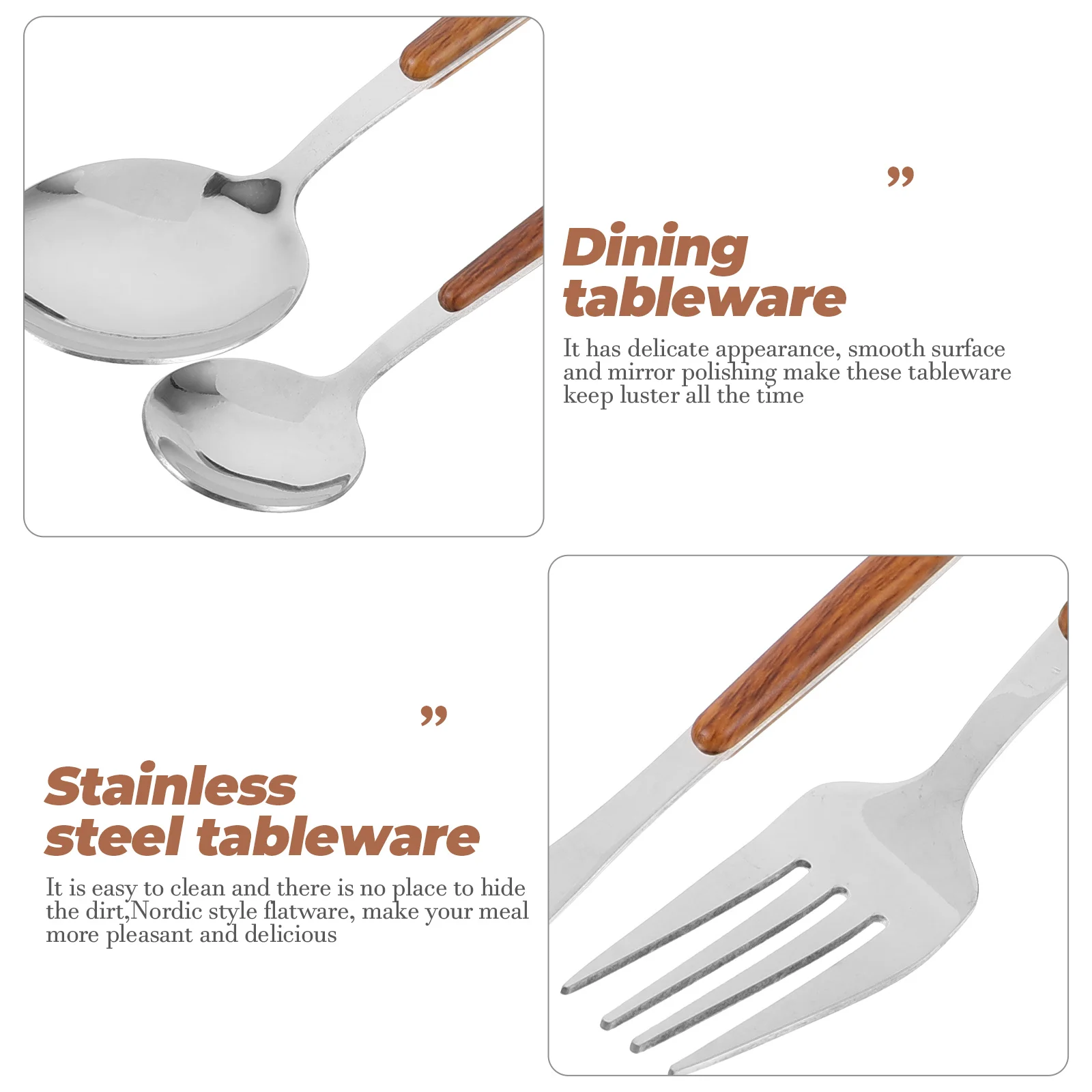 5pcs Stainless Steel Cutlery Wood Handle Flatware Tableware Set For Dining Dessert Salad Modern Nordic Style Western Tableware