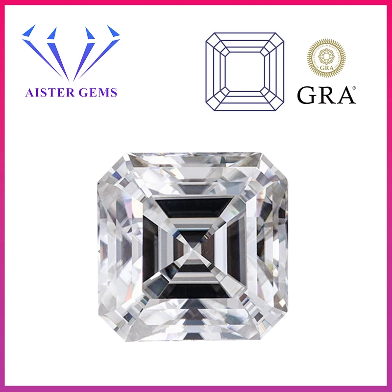 Real Moissanite Pedra, Diamantes Laboratório Asscher, Corte D Cor, VVS1 Passe Tester Diamante, Certificado GRA, Código em Pedra