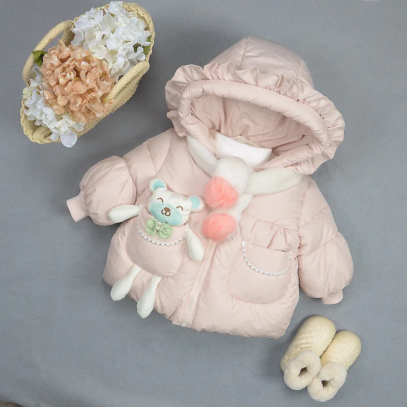 

Girls Winter Kids Clothing Hooded Padded Jacket Cotton Coat Thickening Warm Lightweight Hooded Puffer Casual Jacket Kawaii Coat