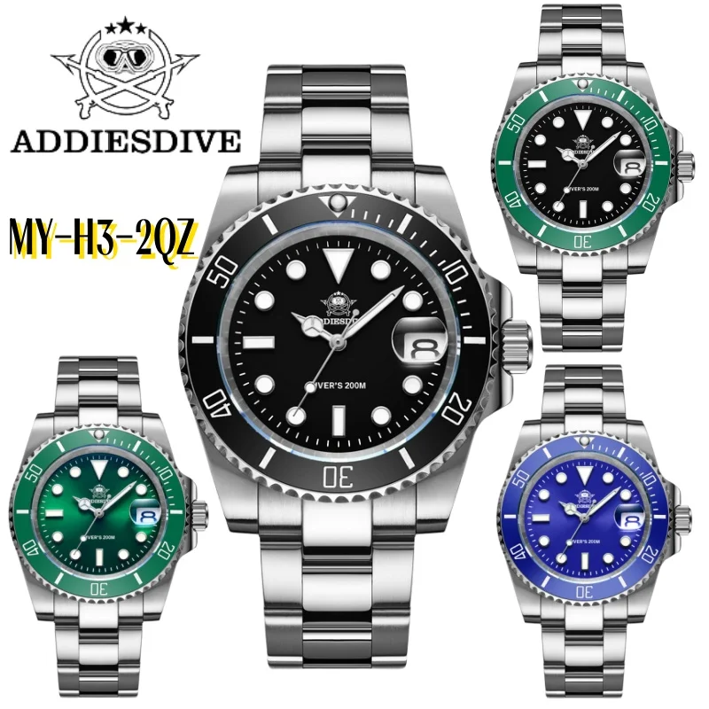 

ADDIESDIVE TOP Мужские модные часы из нержавеющей стали 200M Diver C3 Super Luminous Спортивные роскошные кварцевые часы Reloj Hombre