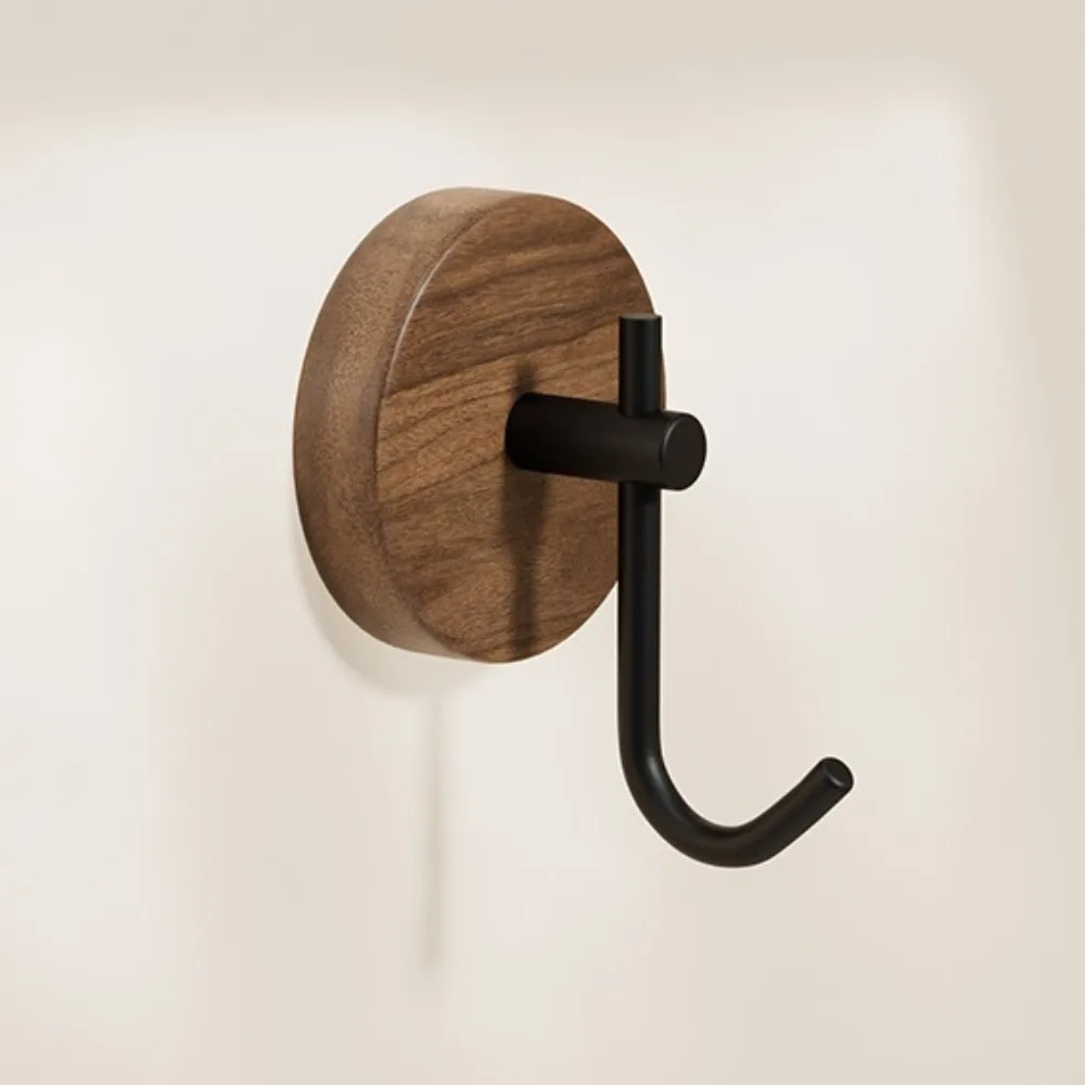 Simple No Drilling Walnut Hanging Hanger Robe Hook Key Holder Adhesive Wall Hooks Coat Storage Rack Practical Wood Hook Bathroom