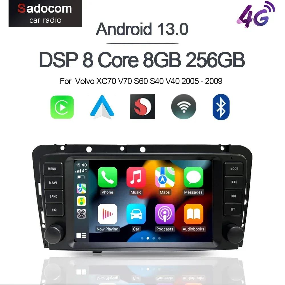 Wireless Carplay Android 13.0 8G+128G 8Core GPS Car Android Player Wifi multimedia For  Volvo XC70 V70 S60 S40 V40 2005 - 2009