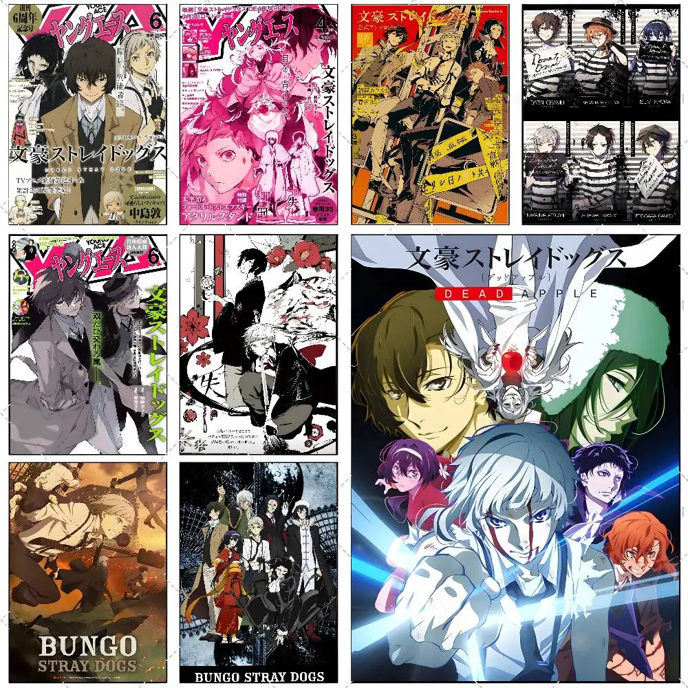Japanische Anime Bungo Stray Dogs Vintage Poster High-Definition-Kunstaufkleber Selbstklebende wasserdichte Heimdekoration