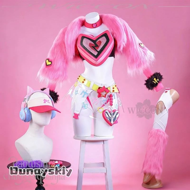 

Magikkk New Costume Millenia Might Cosplay Anime Game Rivals Sexy Hot Pink Furry Short Coat Y2K Hemera@ Hat Gyaru Styles Suit