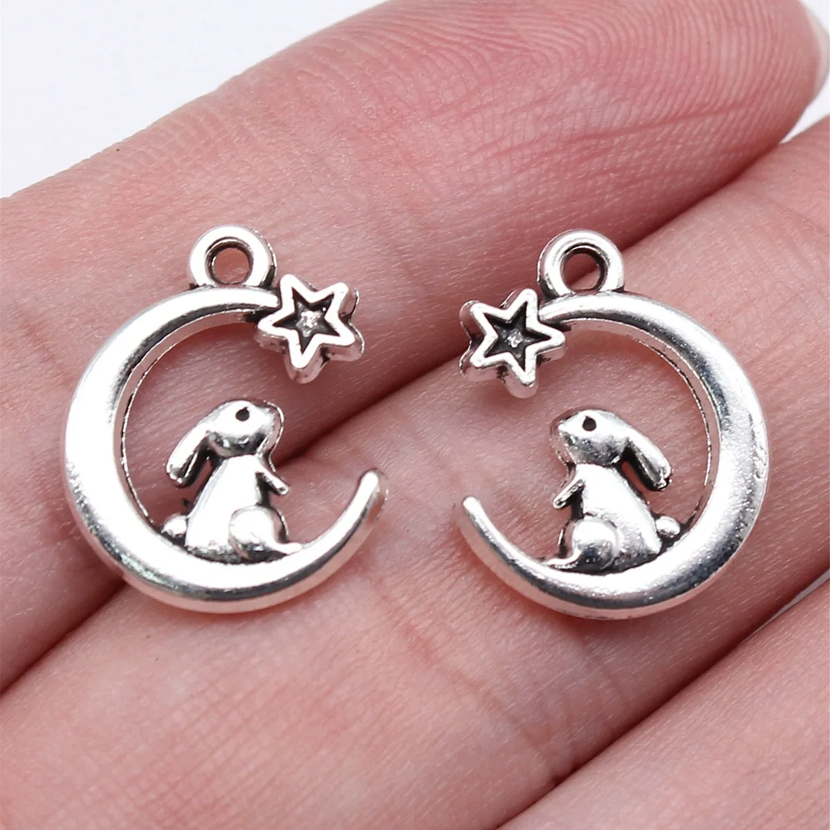 40pcs 17x14mm(0.67x0.55inch) Antique Silver Color Rabbit Moon Star Charms Hand Crafts Materials