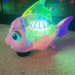 Luminous and transparent clownfish, swaying fish, electric gear toy, sound and light universal reptile, baby pet