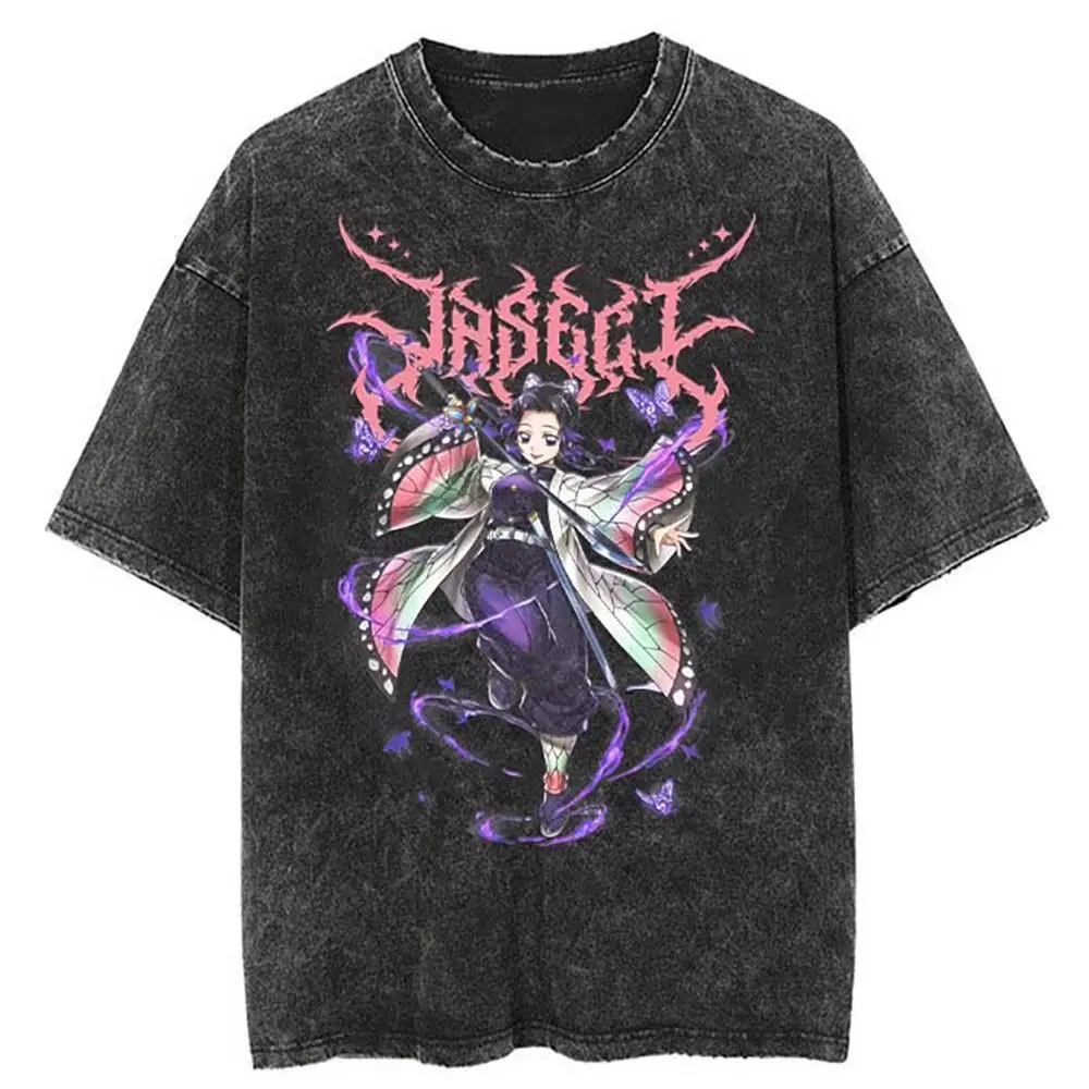 

Demon Slayer Washed T Shirt Zenitsu Agatsuma Anime Print Loose Cotton Short Sleeve Unisex Manga Streetwear