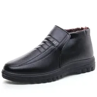 Plus Size Men's Boots Winter Warm Cotton Shoes Slip-on Mens Casual Leather Shoes High Top Men Work Shoes Comfortable Ankle Boots