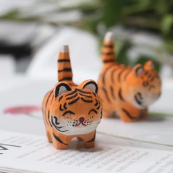 Little Tiger Wood Carving Cute Home Decoration Zodiac Animals Wish For Wealth Good Luck Cartoon Wooden Sculpture Desk Ornaments