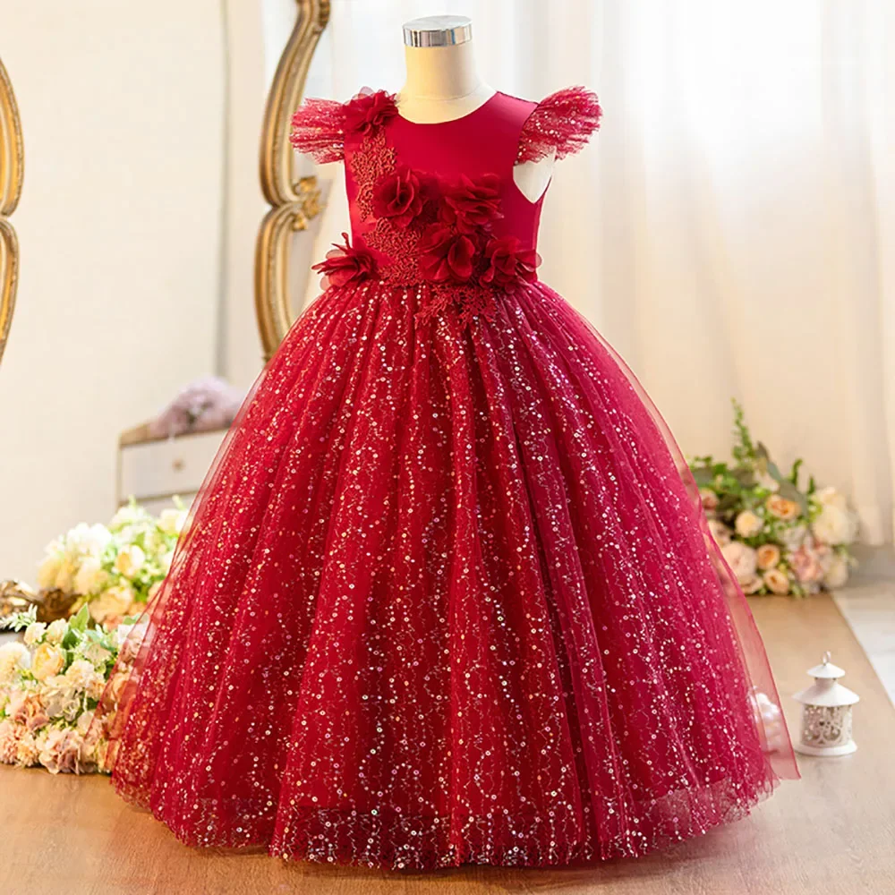 7-14Y Girls Princess Birthday Party Performance Dresses Children's Halloween Carnival Costume Kids Gown Gift