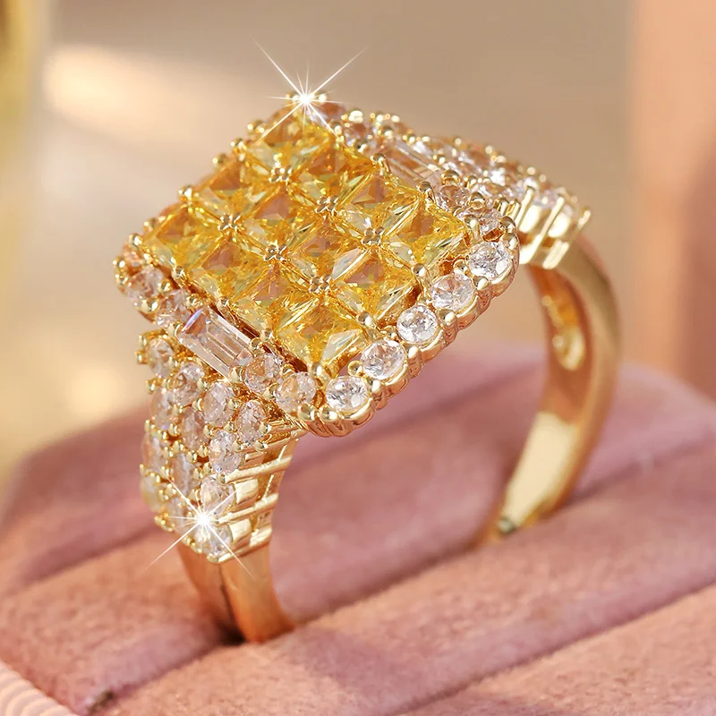Luxurious Sparkling Synthetic Zircon Fully Embedded Ring For Formal Occasions Banquet Wedding Party Ring Women's Charm Jewelry
