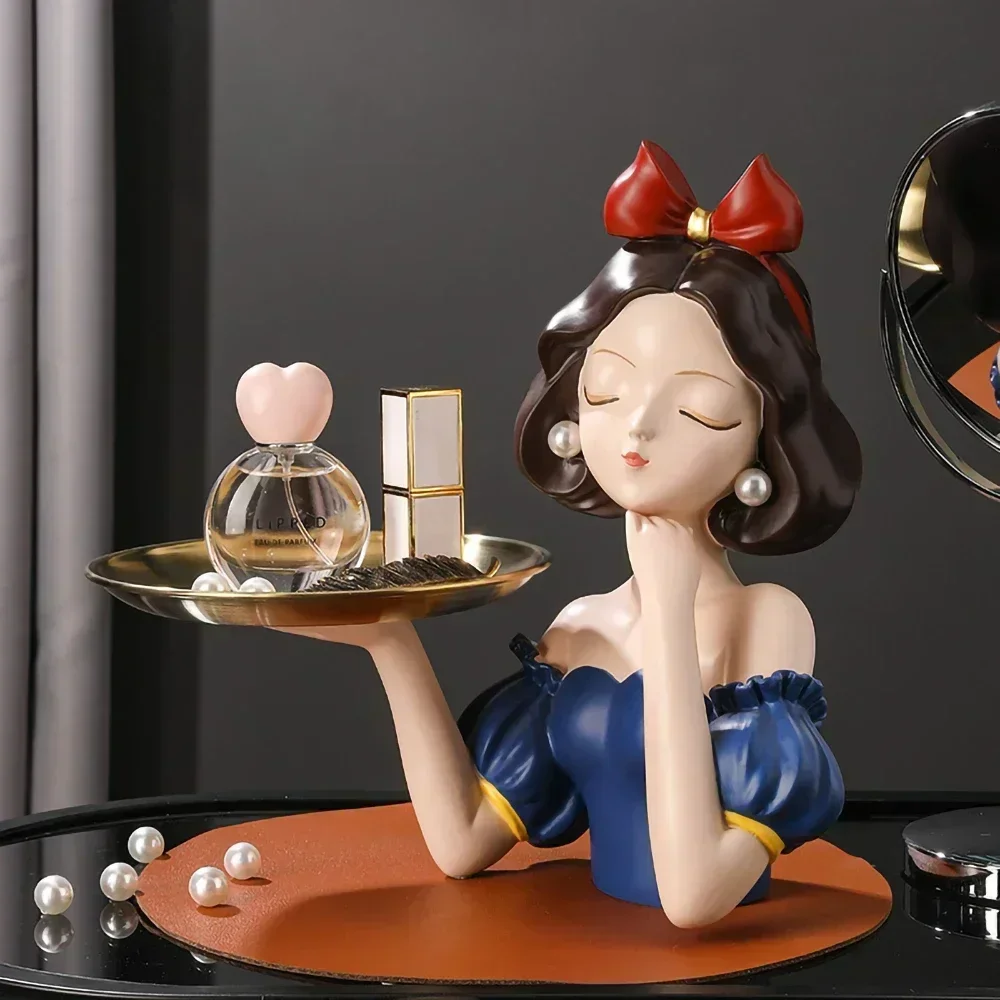 

Princess Figurines Birthday Party Room Decoration With Decorative Metal Storage Tray,Modern Woman Figure Resin Statue Home Decor