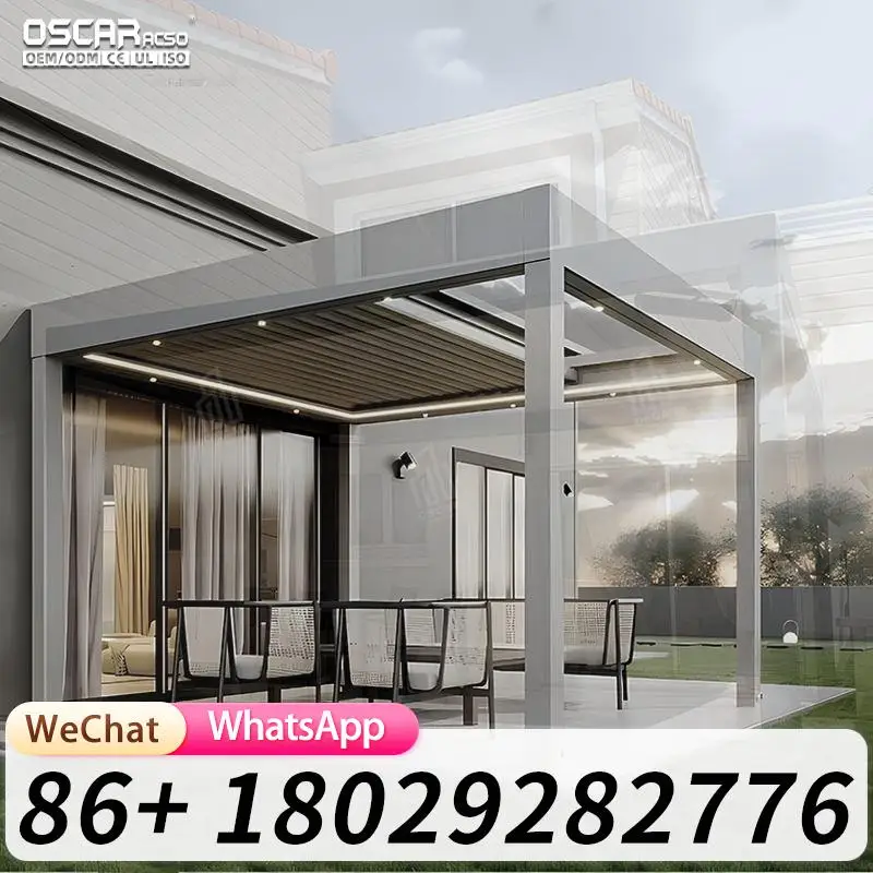 4x3m 4x4 4x5 4x6 Motorized Automatic Aluminium Blinds for Bioclimatic Pergola with LED for Sale pergolas