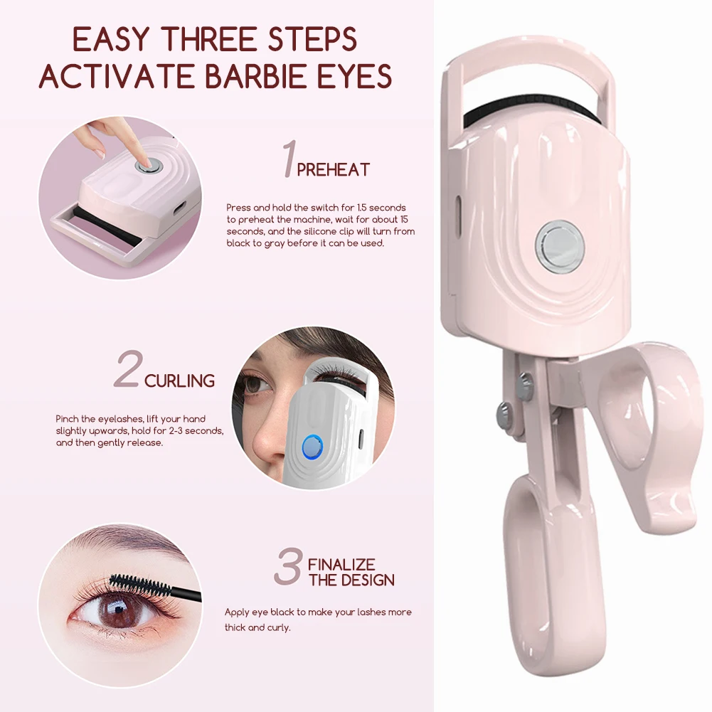 Recourbe-cils chauffant électrique, fournitures de maquillage, style longue durée, température réglable, outil de beauté des yeux pour femmes