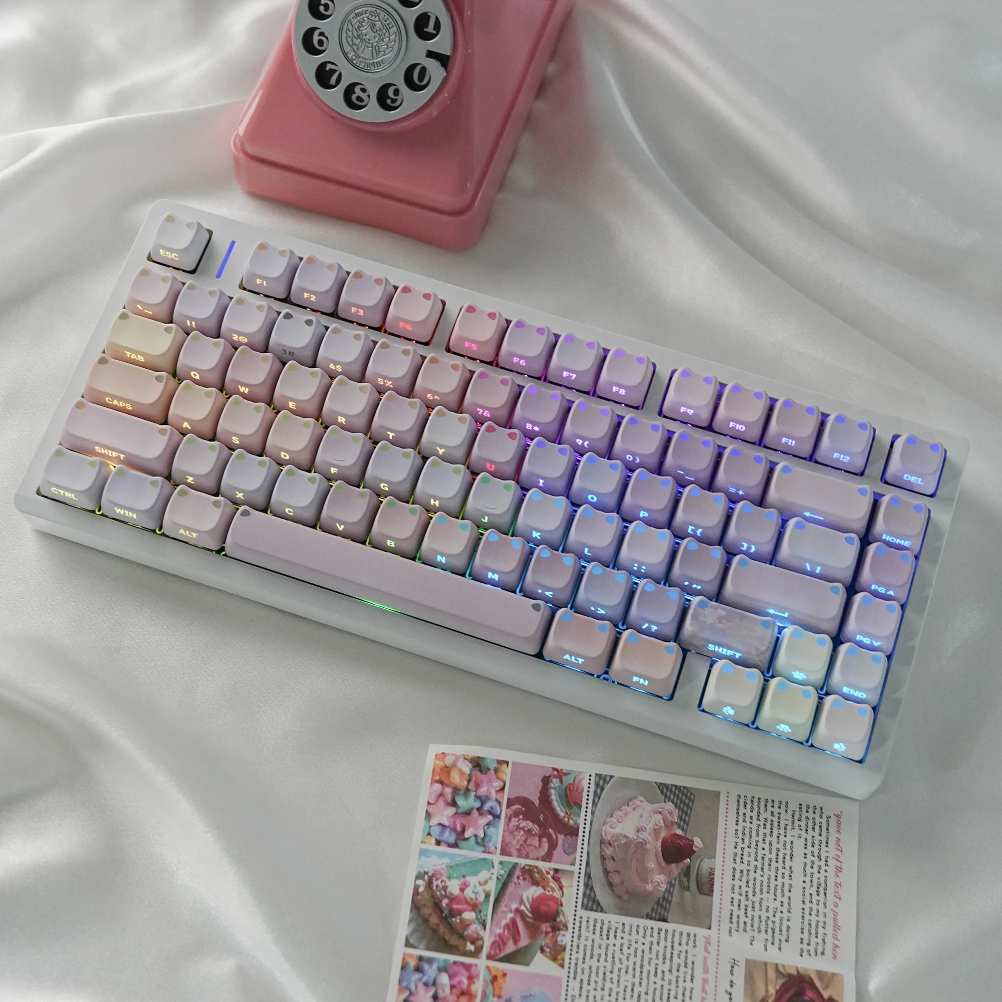 Gradient MAO PBT Keycaps Monet Water Lilies Dye Sub Side Print Backlit Keycap 113 Keys For MX Switch Mechanical Keyboard Custom