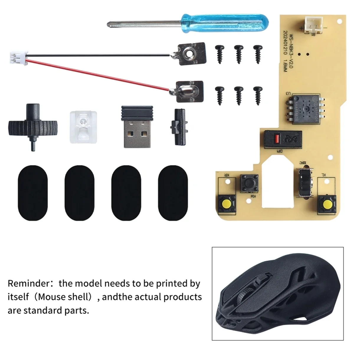 For Bambu Lab 3D Printing Wireless Mouse DIY Creative Model 3D Printer Parts Computer Parts